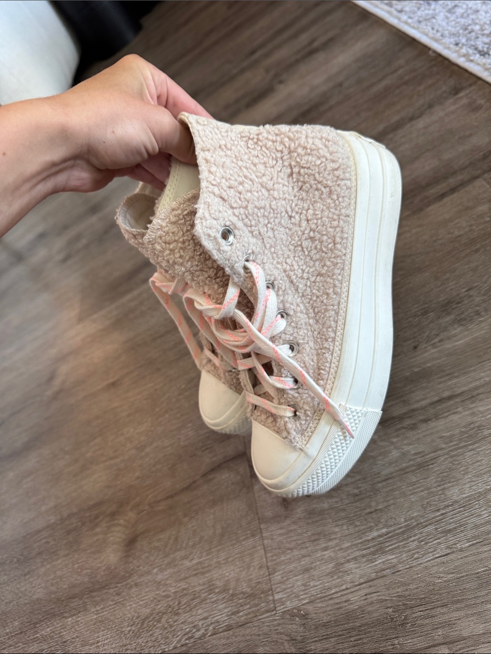 Converse Pink Sherpa Platform High Top Sneakers - Picture 2 of 10